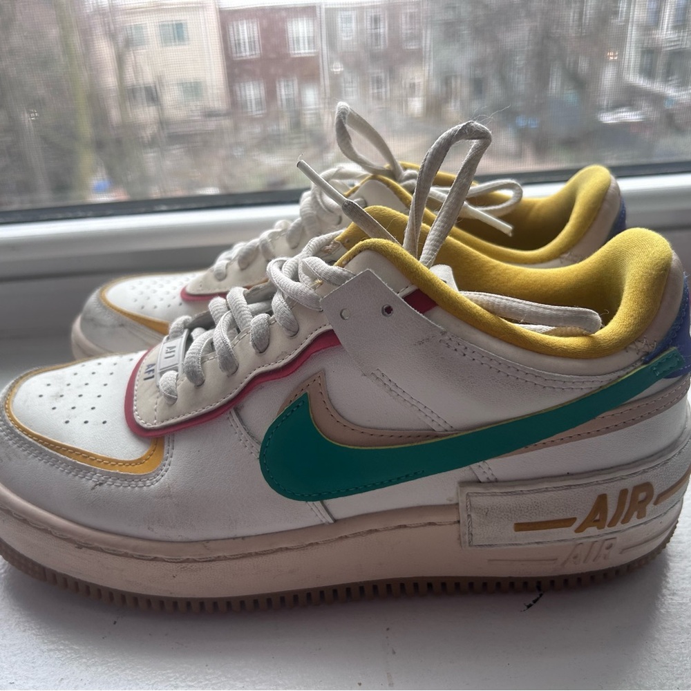 Nike Air Force 1 with Teal and Yellow Accents